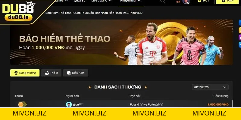 Khuyến Mãi Mới Nhất DU88 - Nổ Quà Cực Hot Mỗi Ngày - mivon